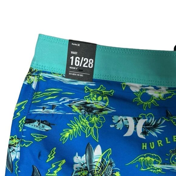 Hurley Neptune Blue Tropical Swim Board Shorts Size 16 / 28 NWT - Picture 8 of 10